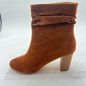 Women Pull on Booties Chunky Heel Slouch Ankle Boots Round Toe Stacked Retro